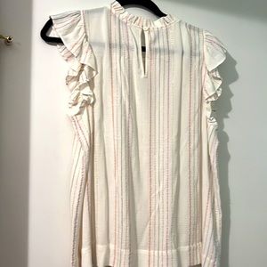LOFT-Sleeveless winter white shirt. With Metallic pink, gold, bronze stripes.